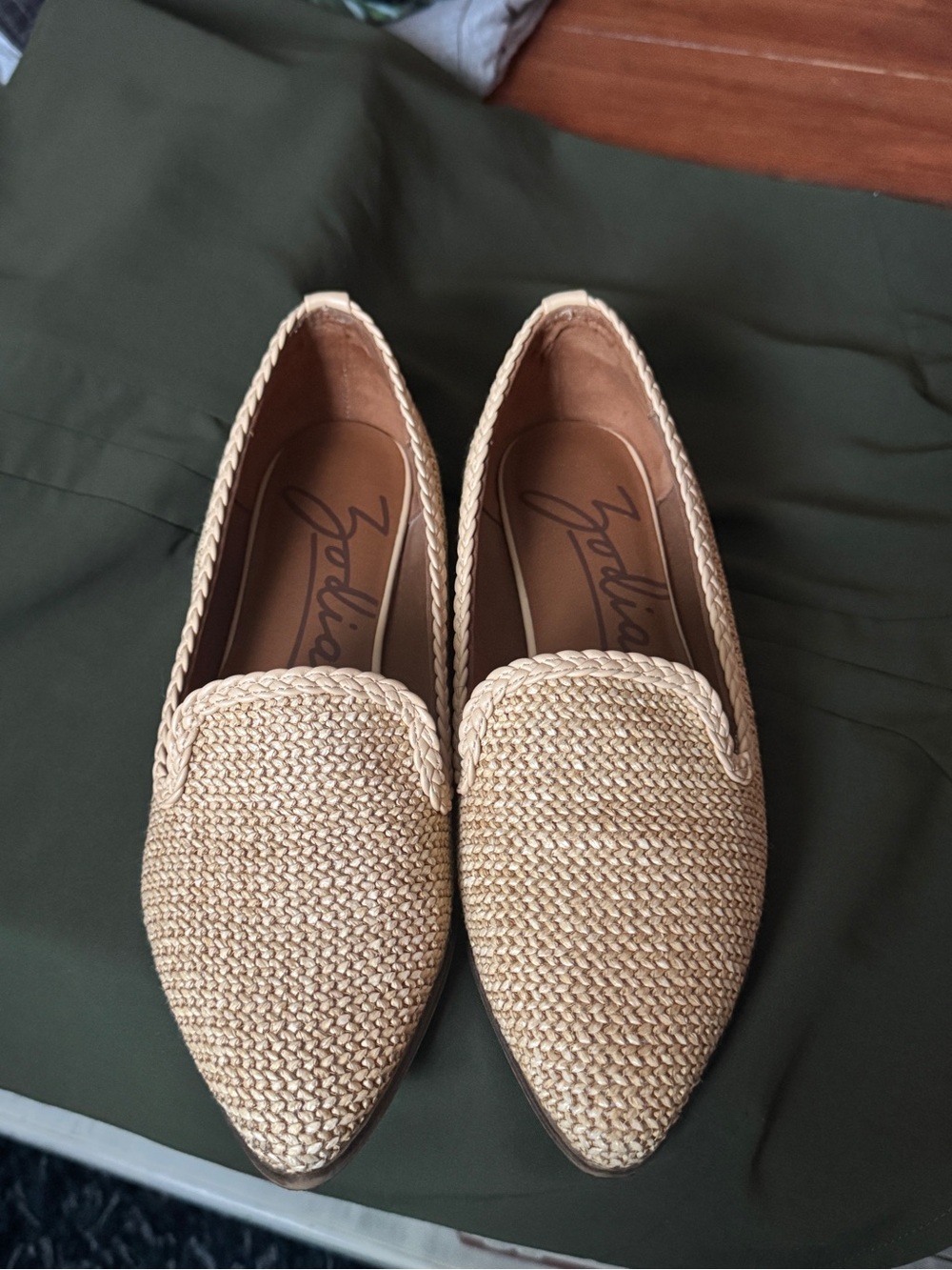 Zodiac Natural Woven Pointed-Toe Flats